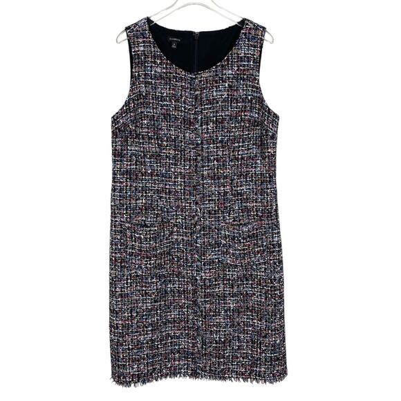 Talbots Tweed Sleeveless Sheath Dress Fringe Metallic Classic Career Multi Sz 8 - Picture 1 of 14